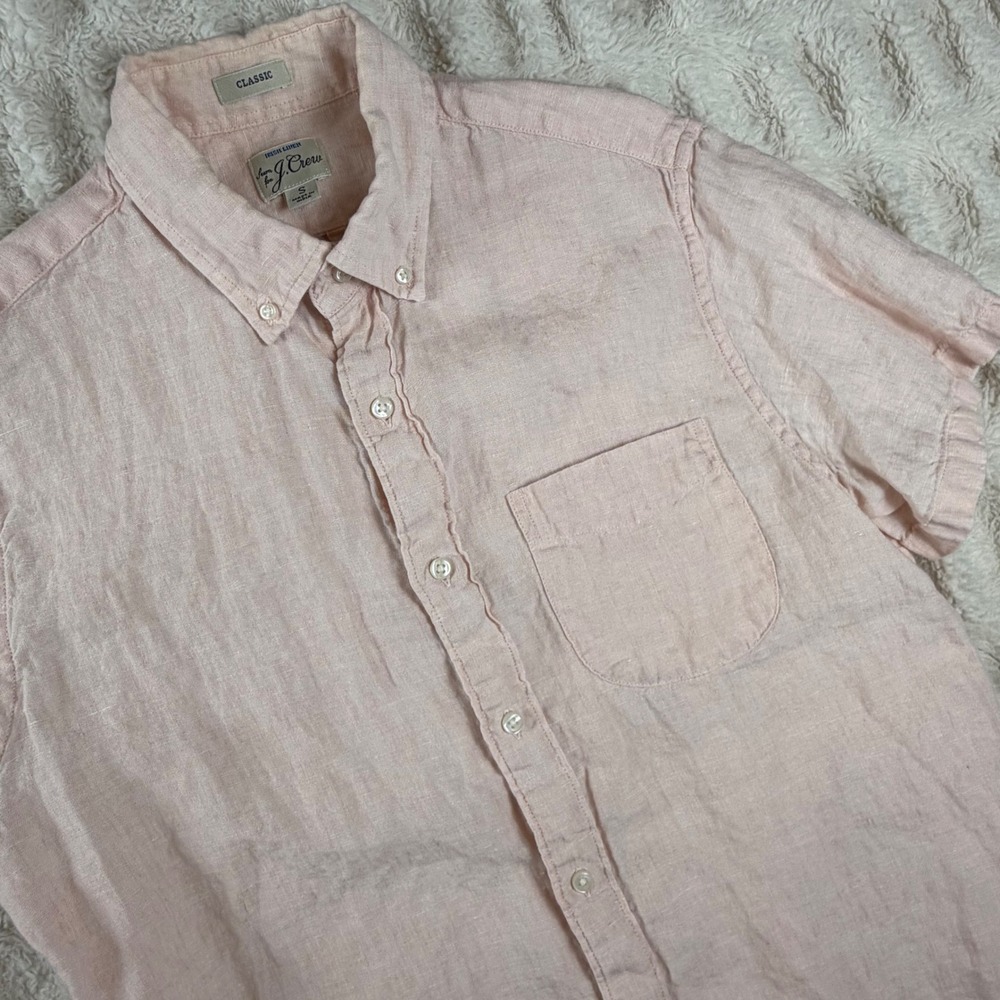 J.Crew Baird McNutt Irish Linen Shirt Mens Small Pink Short Sleeve Classic Fit